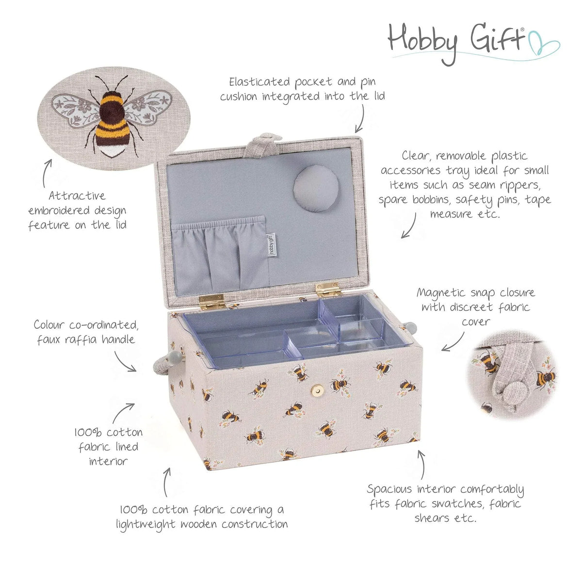 Embroidered Bee Sewing Box